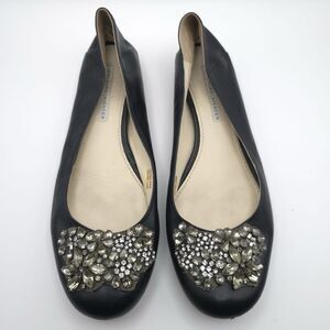 VERA WANG LAVENDER Women’s 9M Black Calf Leather Rhinestone Embellishment Flats